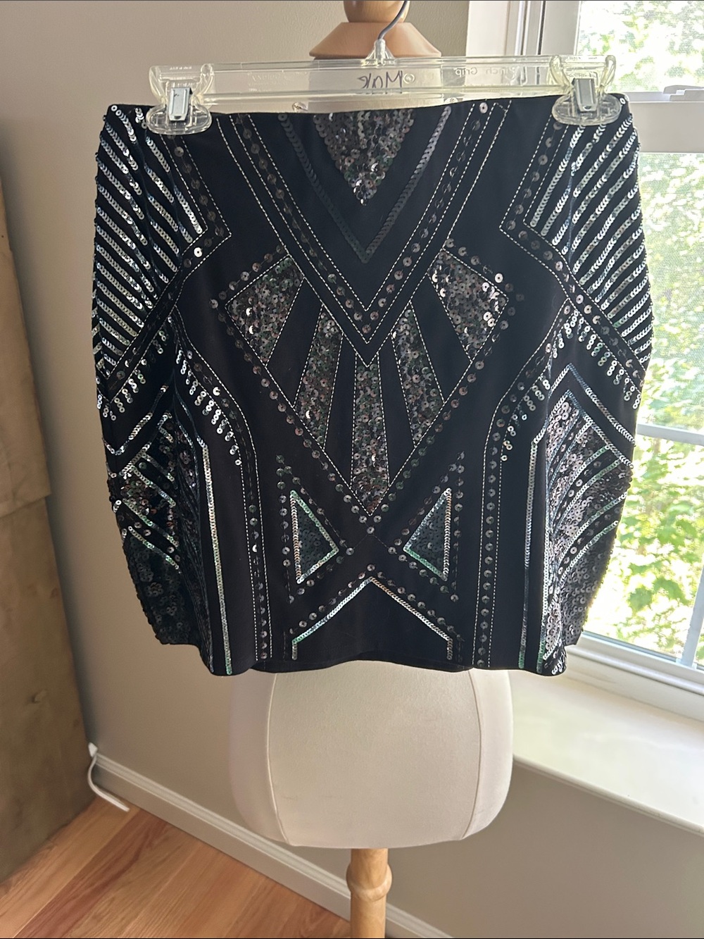 Express Black Sequin Geometric Mini Skirt